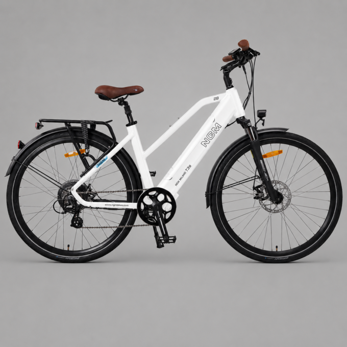 NCM Milano T3 Step Trekking Electric Bike, 250W E-Bike Motor, 48V 12Ah 576Wh Battery [White 28"]