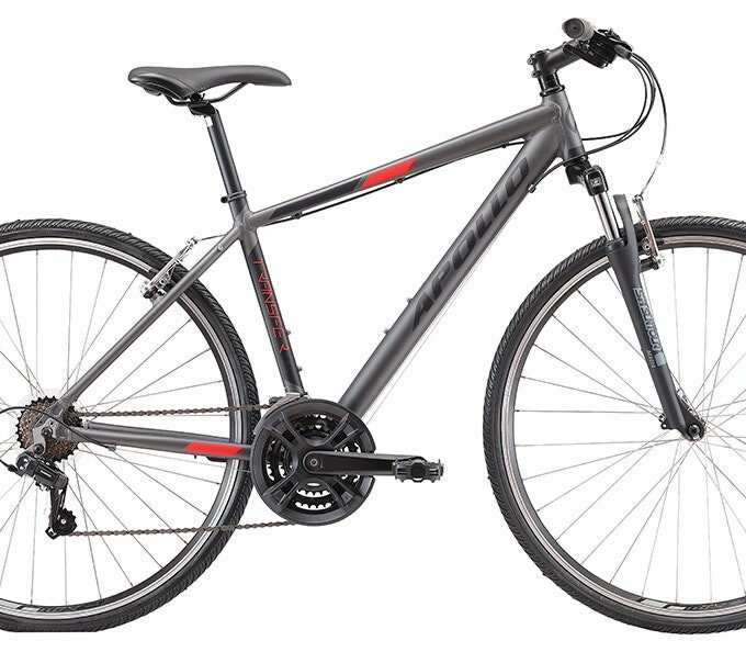 Transfer 10 Men's Hybrid Bike - Matte Charcoal / Black / Red
